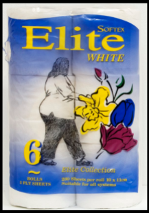 'Elite White' by Bernie Slater, 2008. Black pen on toilet paper packet.